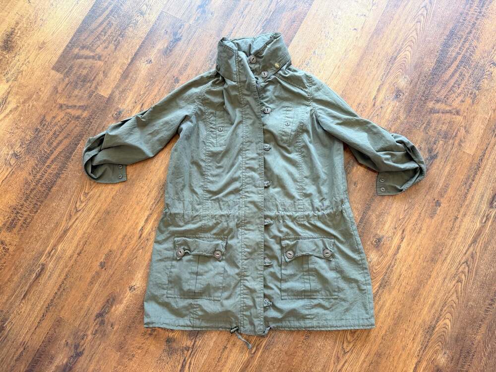 Doki Geki Olive Green Utility Jacket Anorak Coat Hooded Size S